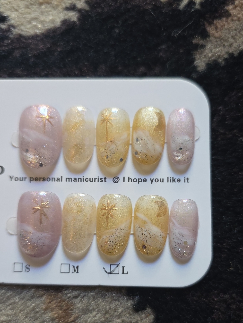 Handcrafted Gold & Pink Star Accent Press-On Nails Size Large